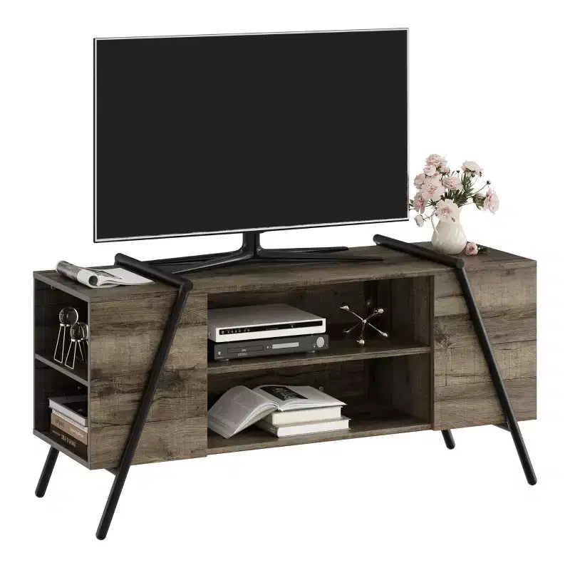 Mobile TV Marrone Rustico / Grigio con Piedini a U, Ripiani Regolabili, 47" e 55", Montaggio a 1 Persona