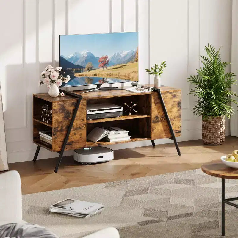 Mobile TV Marrone Rustico / Grigio con Piedini a U, Ripiani Regolabili, 47" e 55", Montaggio a 1 Persona