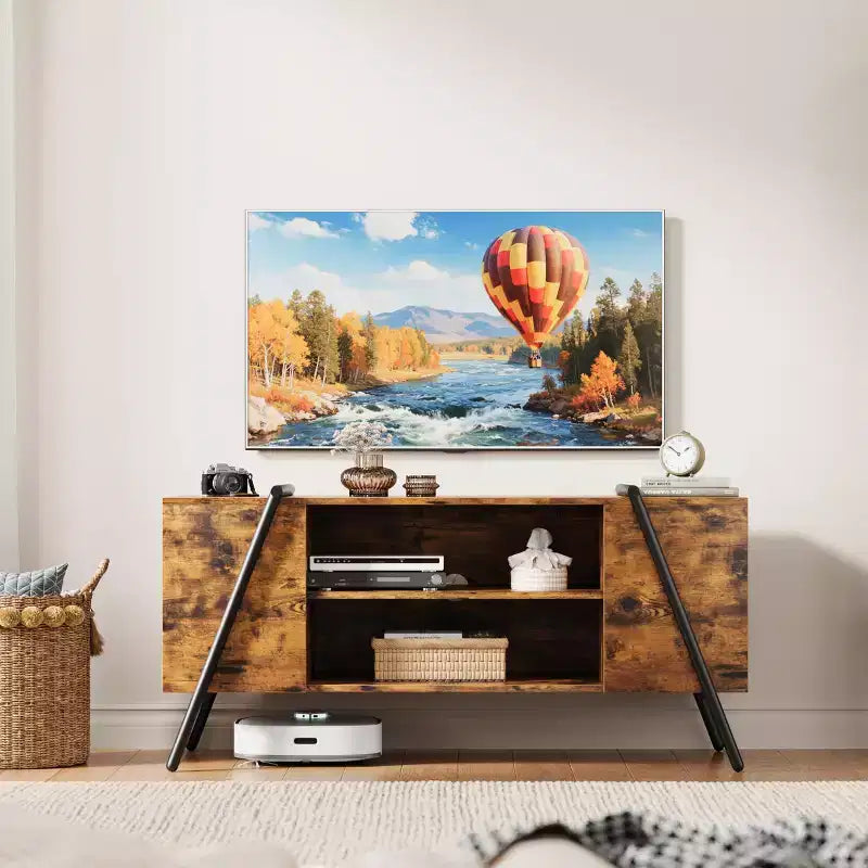Mobile TV Marrone Rustico / Grigio con Piedini a U, Ripiani Regolabili, 47" e 55", Montaggio a 1 Persona
