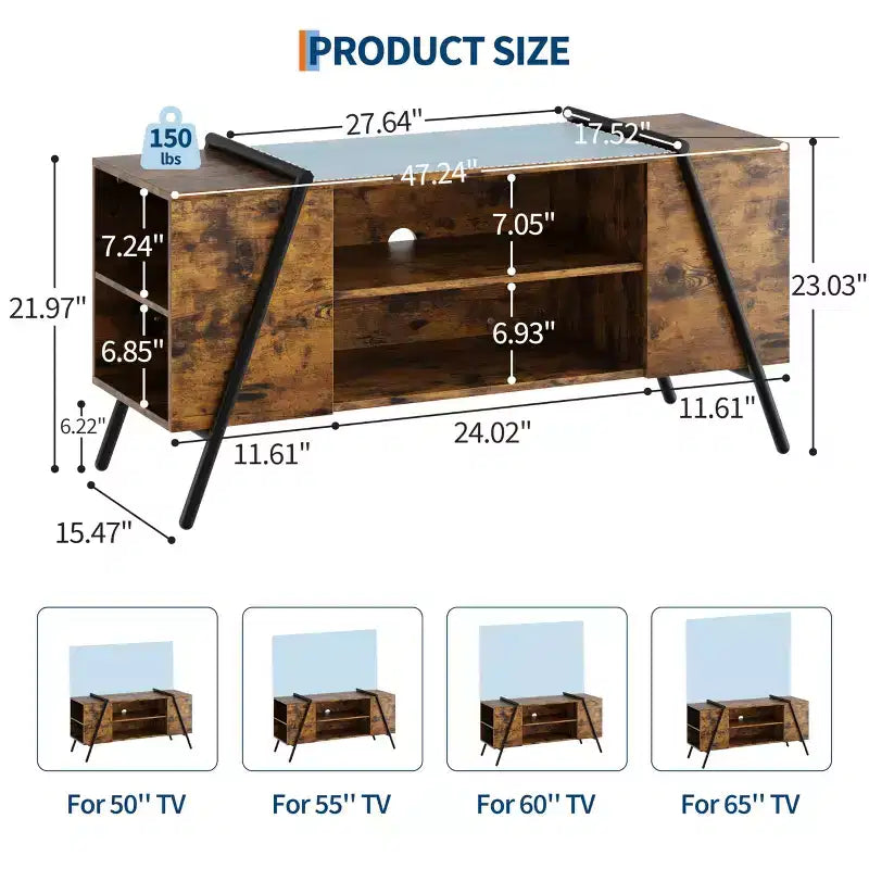 Mobile TV Marrone Rustico / Grigio con Piedini a U, Ripiani Regolabili, 47" e 55", Montaggio a 1 Persona