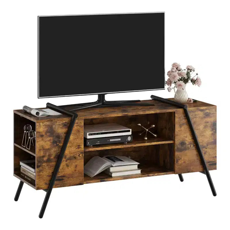 Mobile TV Marrone Rustico / Grigio con Piedini a U, Ripiani Regolabili, 47" e 55", Montaggio a 1 Persona