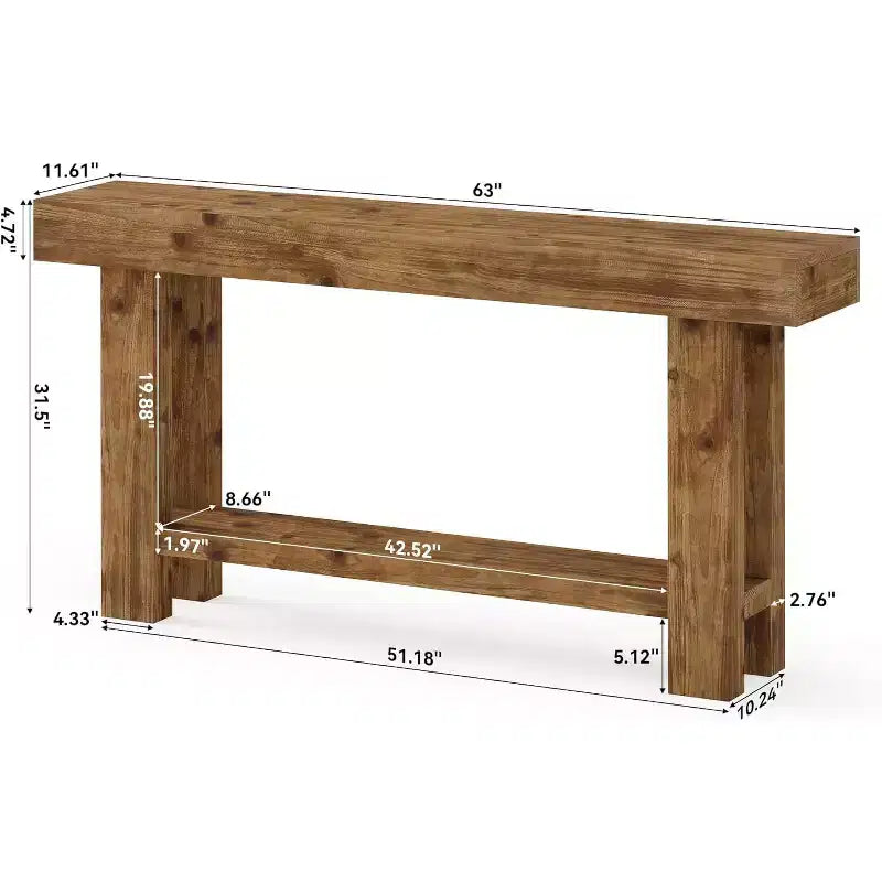 Consolle a 2 ripiani in stile rustico, Marrone, 160 cm
