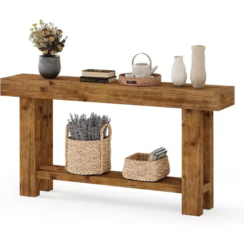 Consolle a 2 ripiani in stile rustico, Marrone, 160 cm