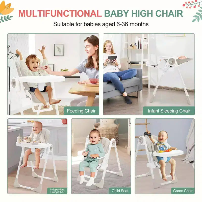 Seggiolone per neonati Easy Clean, regolabile in altezza, con 5 posizioni di reclinazione, doppio vassoio rimovibile e imbracatura a 5 punti