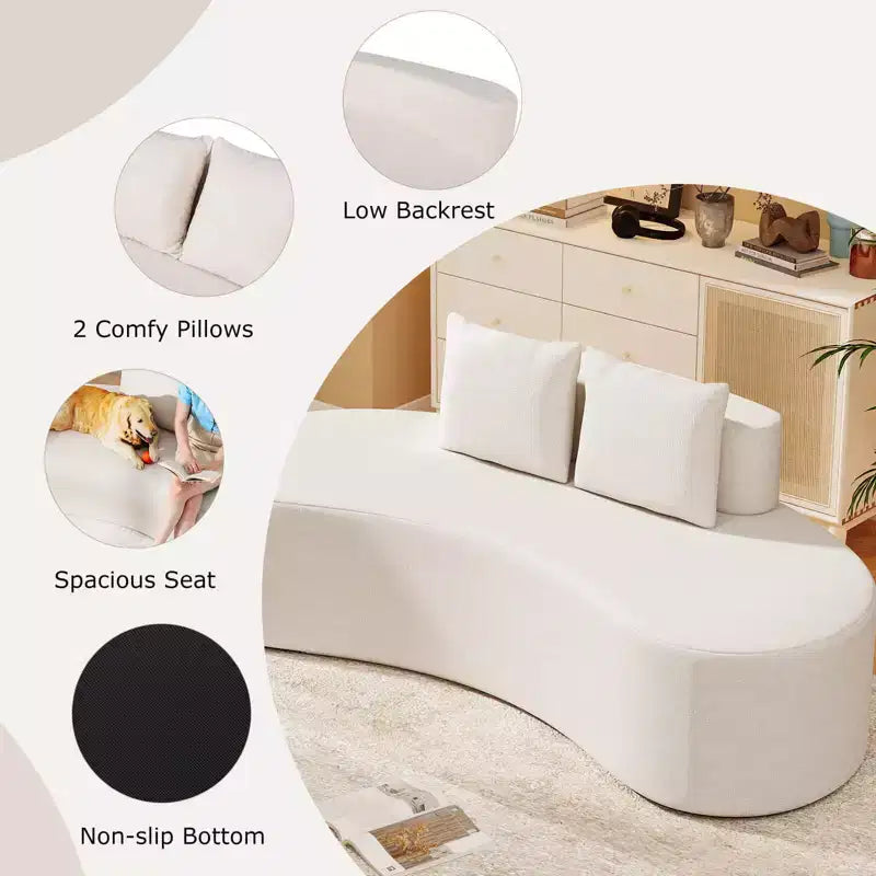 Divano a 2 posti Costway da 78,5" curvo rivestito in tessuto con 2 comodi cuscini e schienale basso, beige/grigio