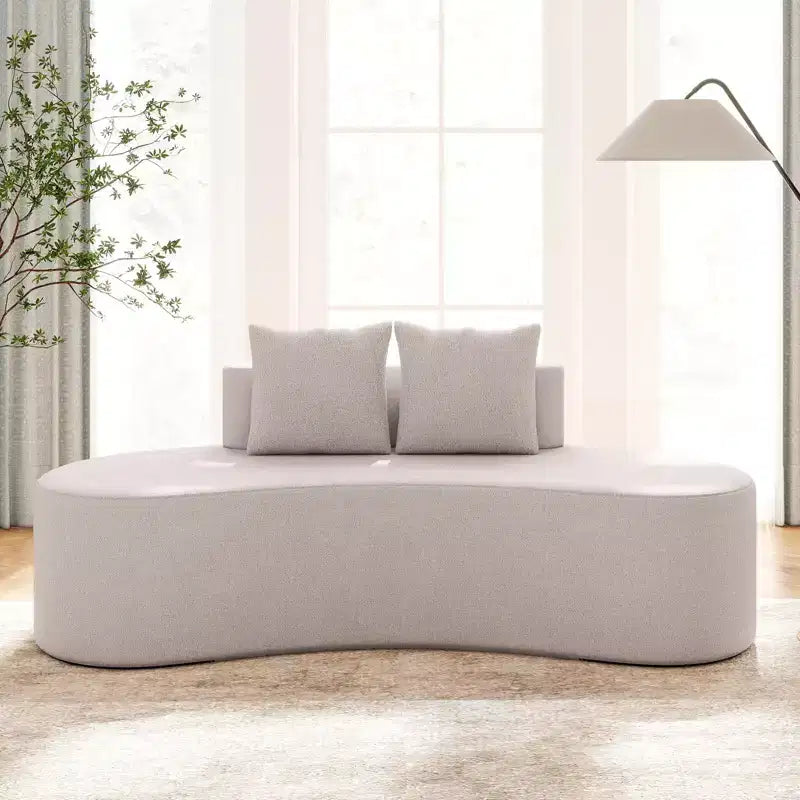 Divano a 2 posti Costway da 78,5" curvo rivestito in tessuto con 2 comodi cuscini e schienale basso, beige/grigio