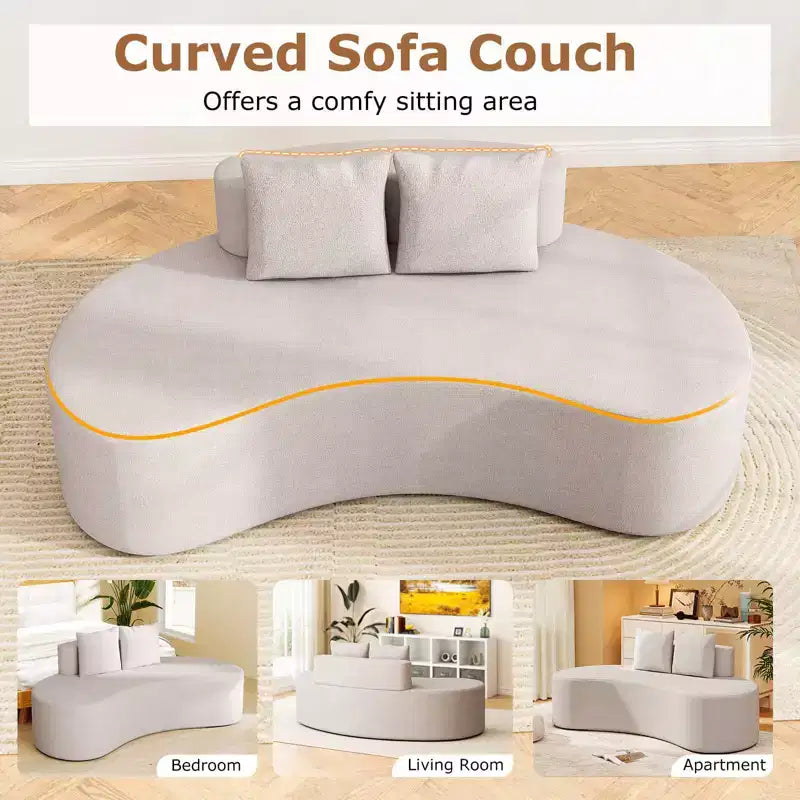Divano a 2 posti Costway da 78,5" curvo rivestito in tessuto con 2 comodi cuscini e schienale basso, beige/grigio