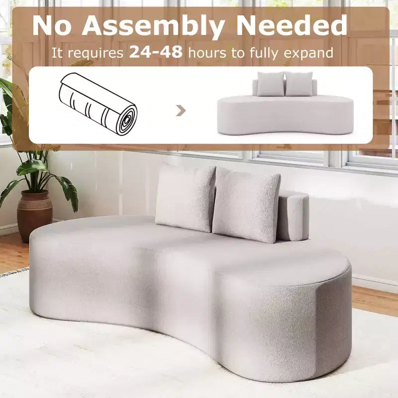 Divano a 2 posti Costway da 78,5" curvo rivestito in tessuto con 2 comodi cuscini e schienale basso, beige/grigio