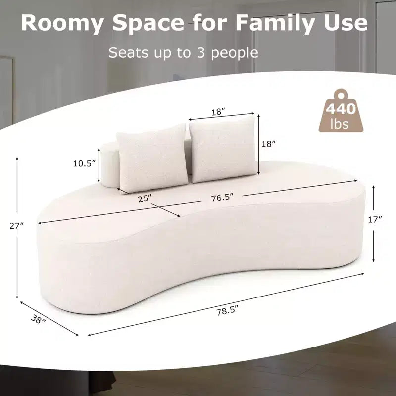 Divano a 2 posti Costway da 78,5" curvo rivestito in tessuto con 2 comodi cuscini e schienale basso, beige/grigio