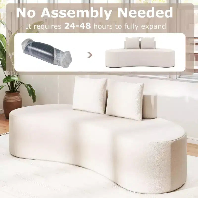 Divano a 2 posti Costway da 78,5" curvo rivestito in tessuto con 2 comodi cuscini e schienale basso, beige/grigio
