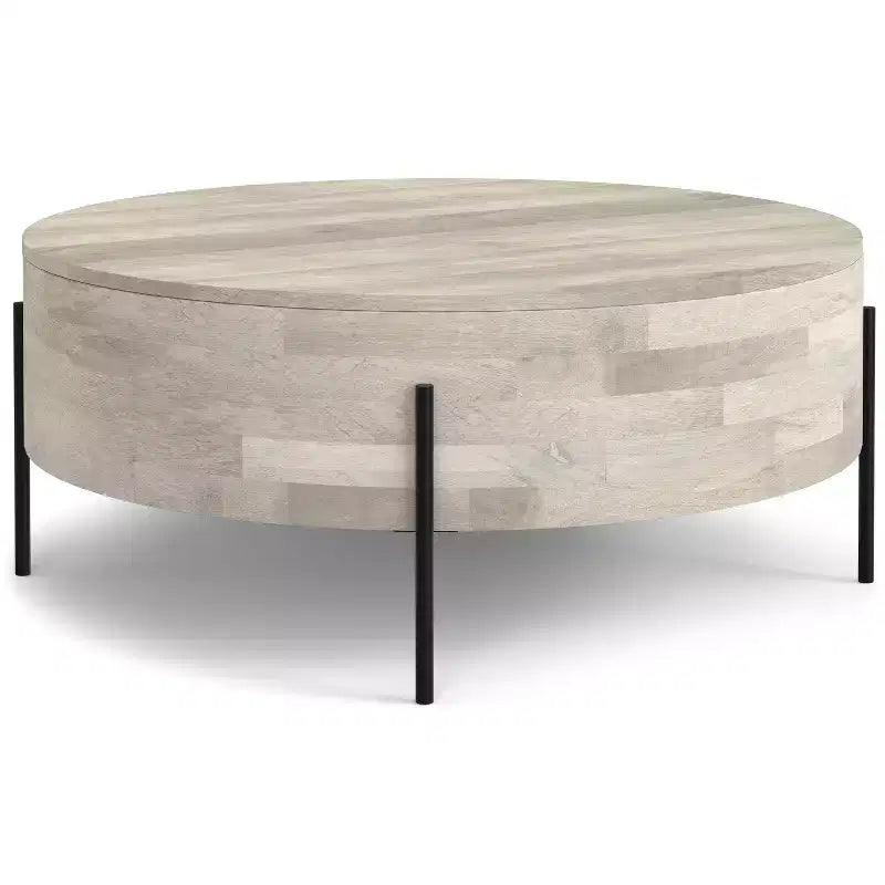 Tavolino da caffè Farmington SOLID MANGO WOOD 38 pollici Rotondo Moderno Urbano a Tamburo