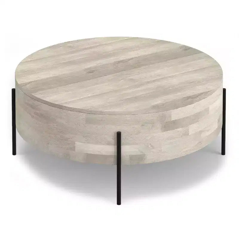 Tavolino da caffè Farmington SOLID MANGO WOOD 38 pollici Rotondo Moderno Urbano a Tamburo