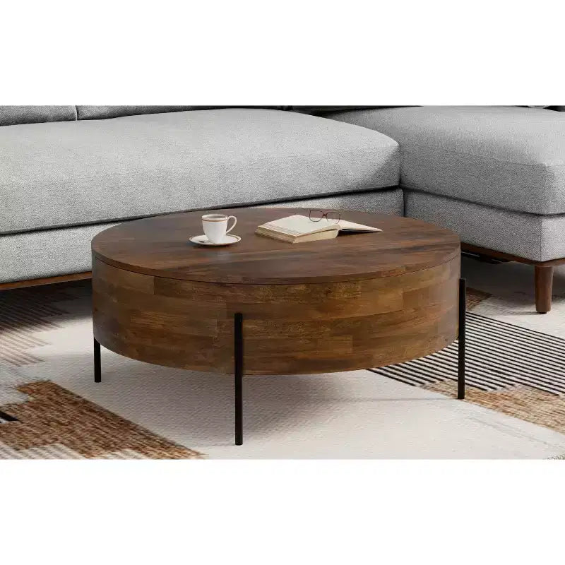 Tavolino da caffè Farmington SOLID MANGO WOOD 38 pollici Rotondo Moderno Urbano a Tamburo