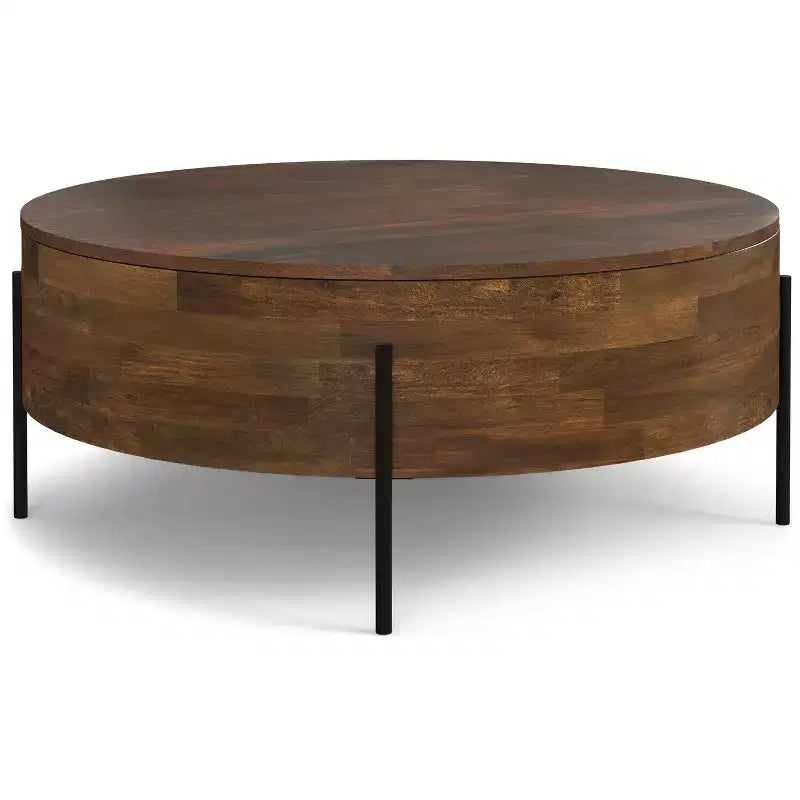 Tavolino da caffè Farmington SOLID MANGO WOOD 38 pollici Rotondo Moderno Urbano a Tamburo