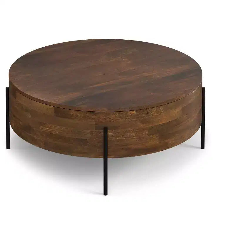 Tavolino da caffè Farmington SOLID MANGO WOOD 38 pollici Rotondo Moderno Urbano a Tamburo