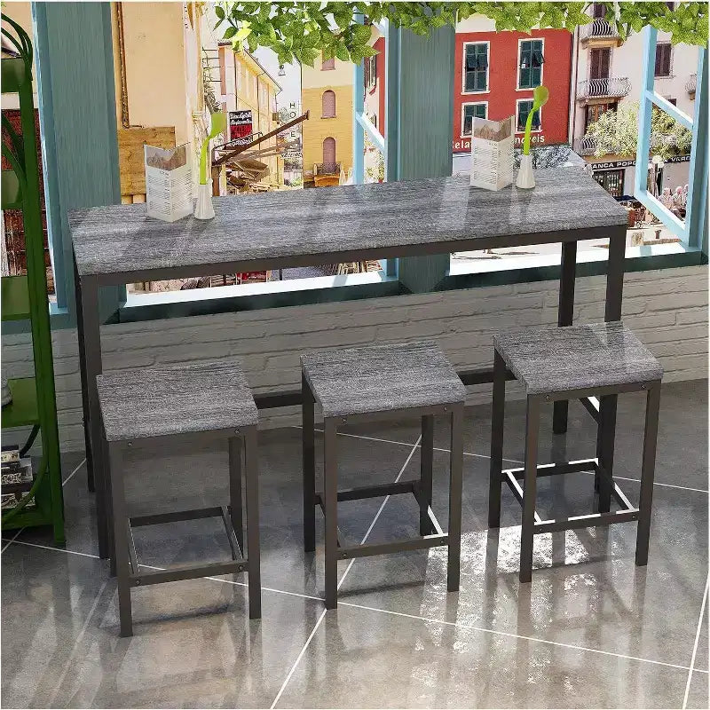 Set tavolo da pranzo in MDF grigio/naturale per 3 persone, 4 pezzi