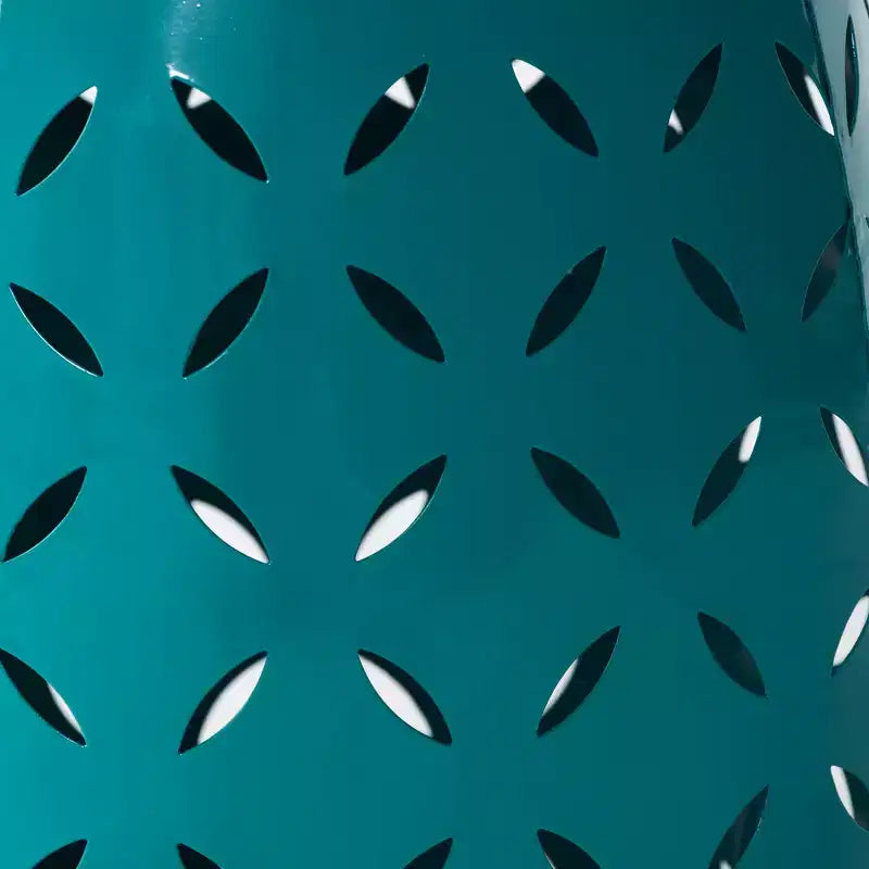 Tavolino d'appoggio cilindrico in ferro tagliato al laser, per interni ed esterni, nero/blu/verde acqua/bianco