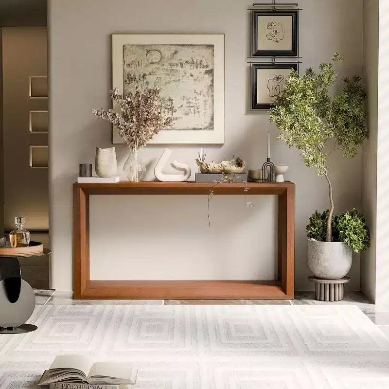 Marrone Scuro / Grigio / Rovere Tavolo Consolle a 5 Livelli – Mobile Contenitore da Divano e Ingresso, Montaggio per 1 Persona