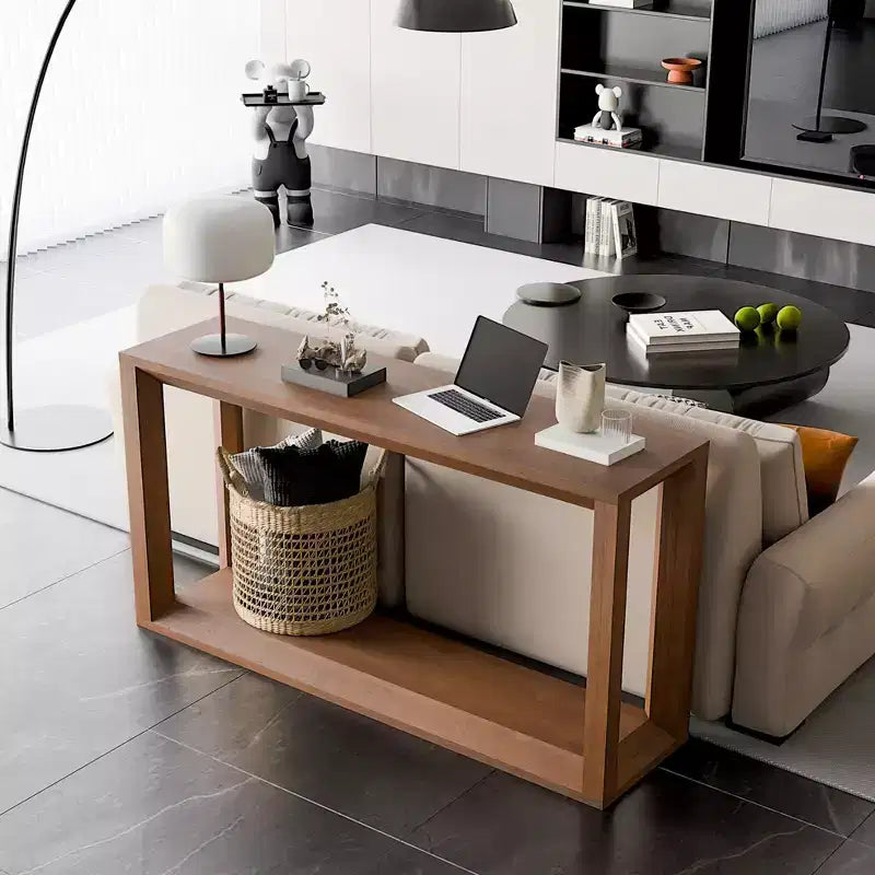Marrone Scuro / Grigio / Rovere Tavolo Consolle a 5 Livelli – Mobile Contenitore da Divano e Ingresso, Montaggio per 1 Persona