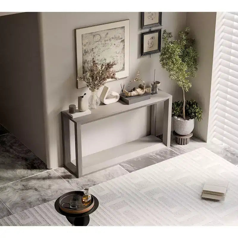 Marrone Scuro / Grigio / Rovere Tavolo Consolle a 5 Livelli – Mobile Contenitore da Divano e Ingresso, Montaggio per 1 Persona