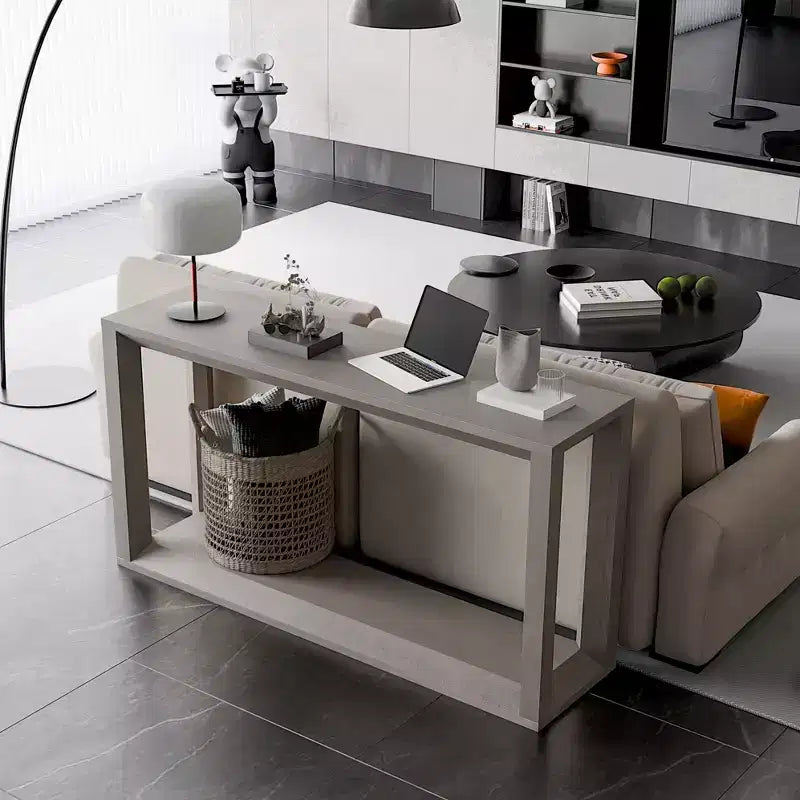 Marrone Scuro / Grigio / Rovere Tavolo Consolle a 5 Livelli – Mobile Contenitore da Divano e Ingresso, Montaggio per 1 Persona