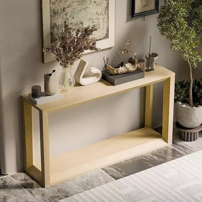 Marrone Scuro / Grigio / Rovere Tavolo Consolle a 5 Livelli – Mobile Contenitore da Divano e Ingresso, Montaggio per 1 Persona