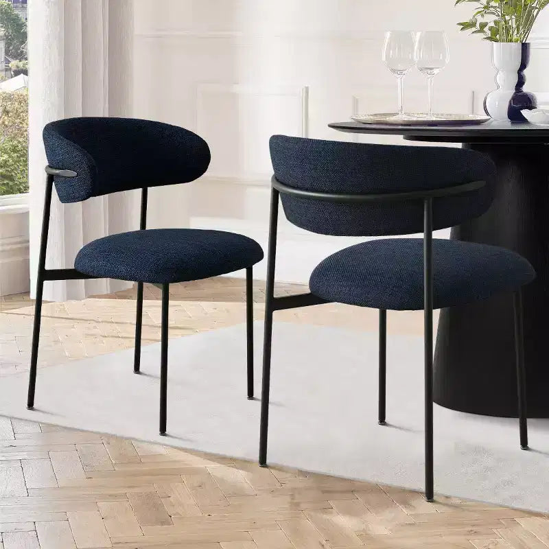Sedia da pranzo imbottita beige/blu/verde, senza braccioli, schienale aperto, set da 2