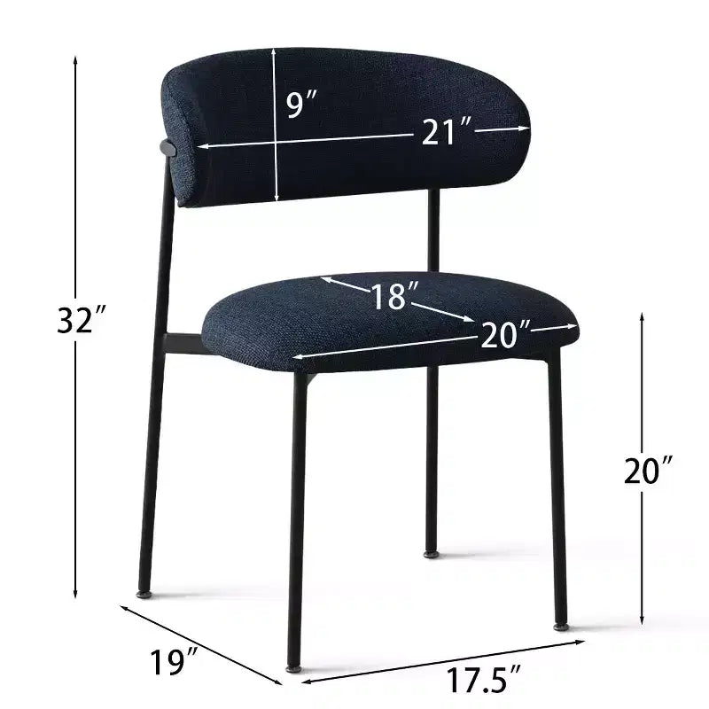 Sedia da pranzo imbottita beige/blu/verde, senza braccioli, schienale aperto, set da 2