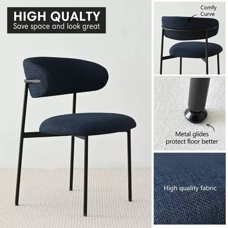 Sedia da pranzo imbottita beige/blu/verde, senza braccioli, schienale aperto, set da 2