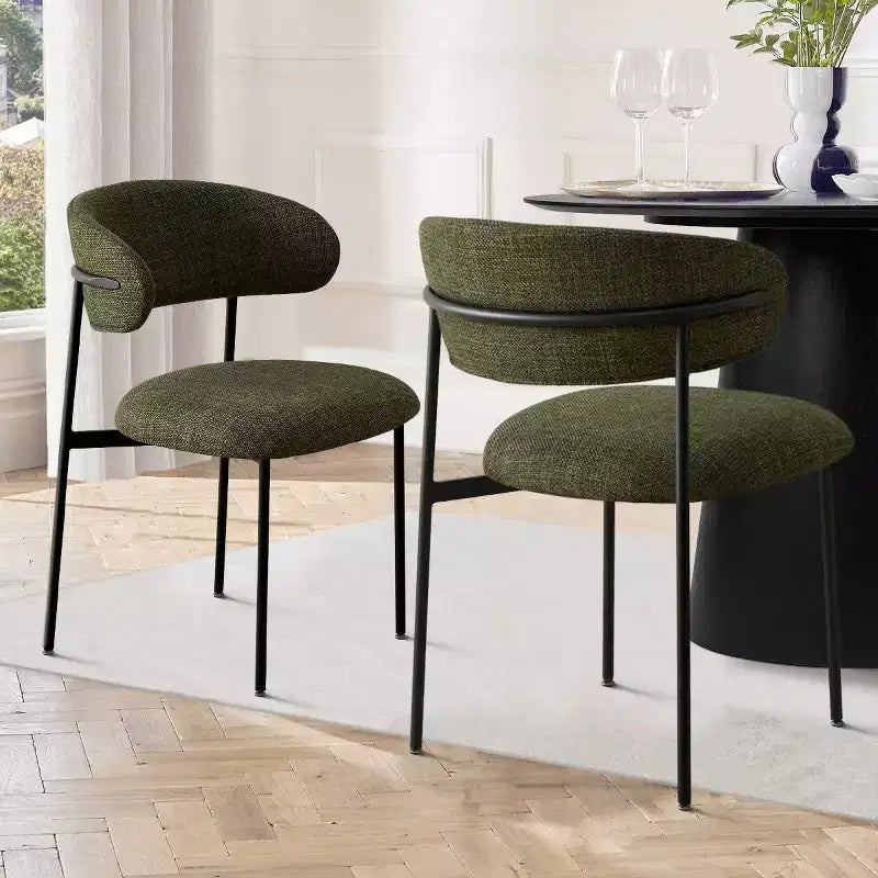 Sedia da pranzo imbottita beige/blu/verde, senza braccioli, schienale aperto, set da 2