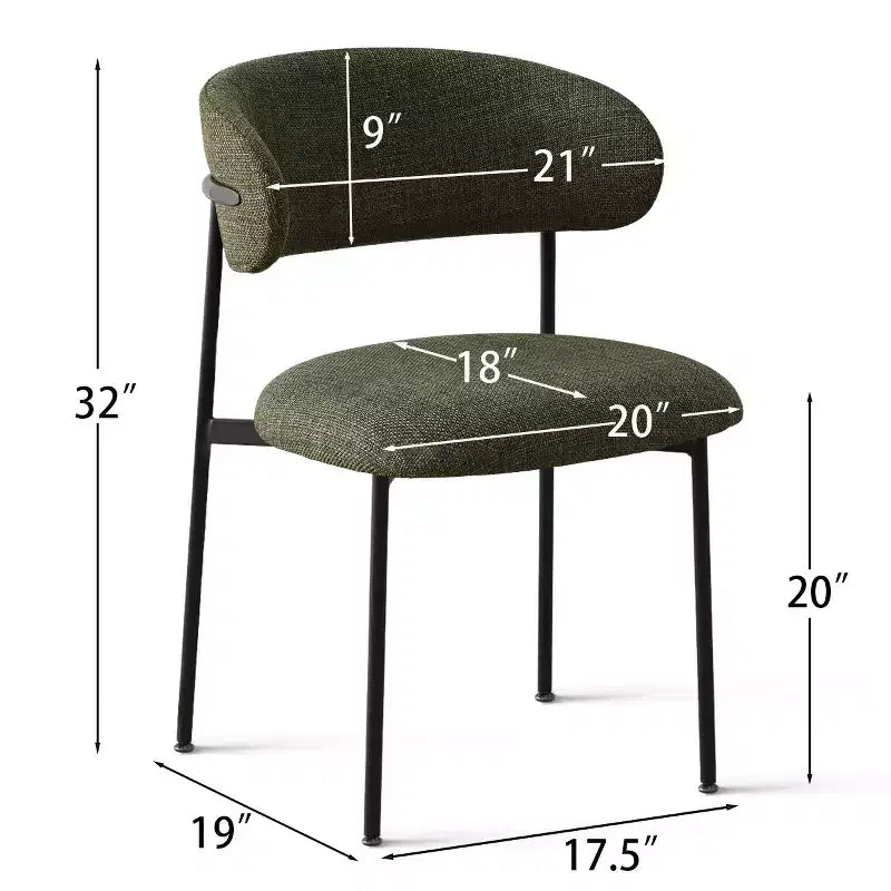 Sedia da pranzo imbottita beige/blu/verde, senza braccioli, schienale aperto, set da 2
