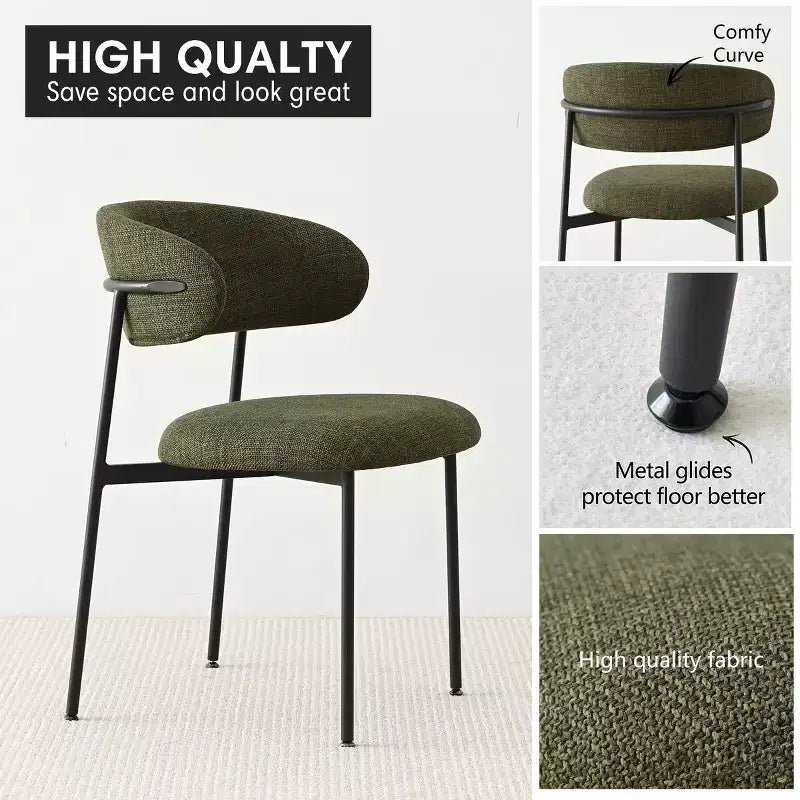 Sedia da pranzo imbottita beige/blu/verde, senza braccioli, schienale aperto, set da 2