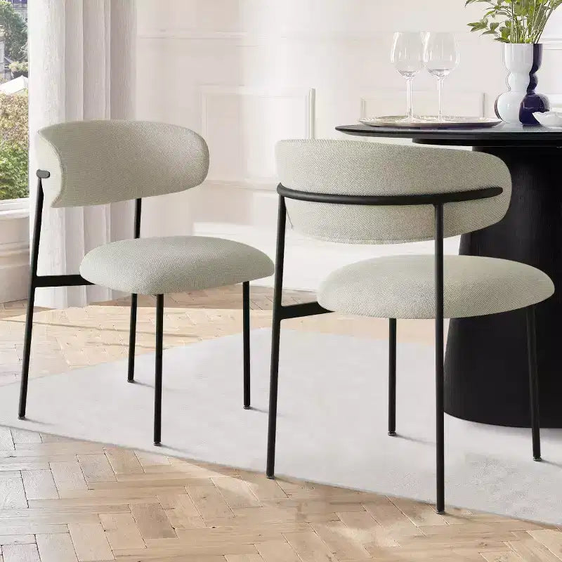 Sedia da pranzo imbottita beige/blu/verde, senza braccioli, schienale aperto, set da 2