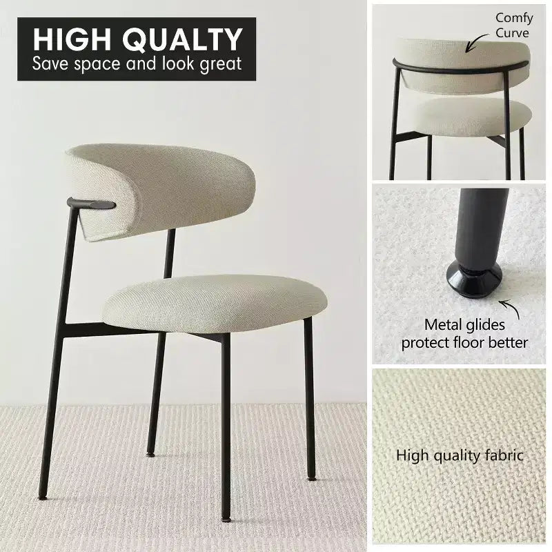 Sedia da pranzo imbottita beige/blu/verde, senza braccioli, schienale aperto, set da 2