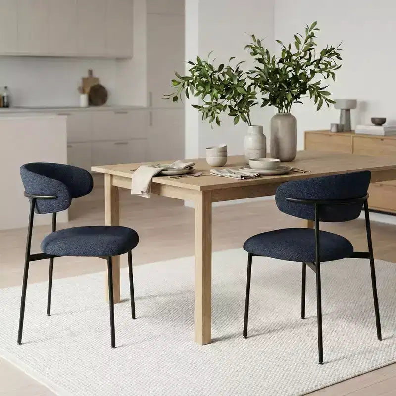 Sedia da pranzo imbottita beige/blu/verde, senza braccioli, schienale aperto, set da 2