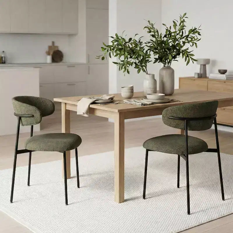 Sedia da pranzo imbottita beige/blu/verde, senza braccioli, schienale aperto, set da 2