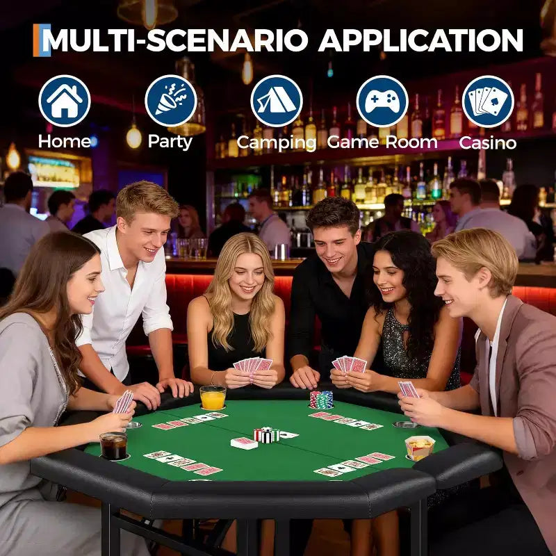 Tavolo da poker ottagonale pieghevole Blu/Verde/Rosso per 8 giocatori