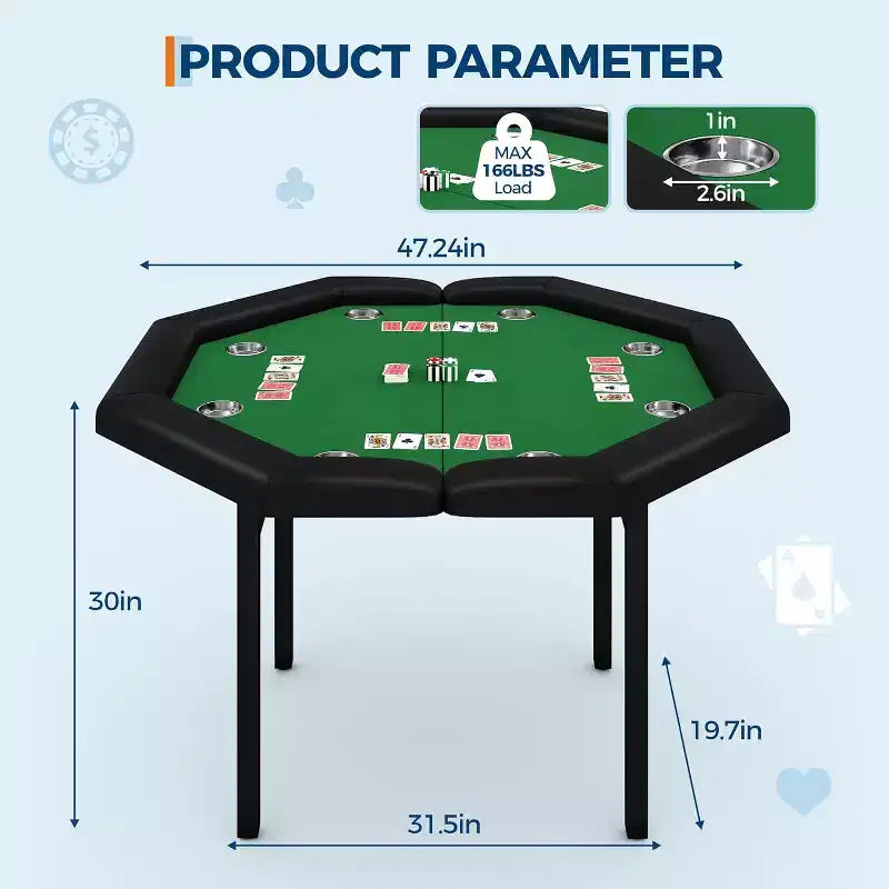 Tavolo da poker ottagonale pieghevole Blu/Verde/Rosso per 8 giocatori