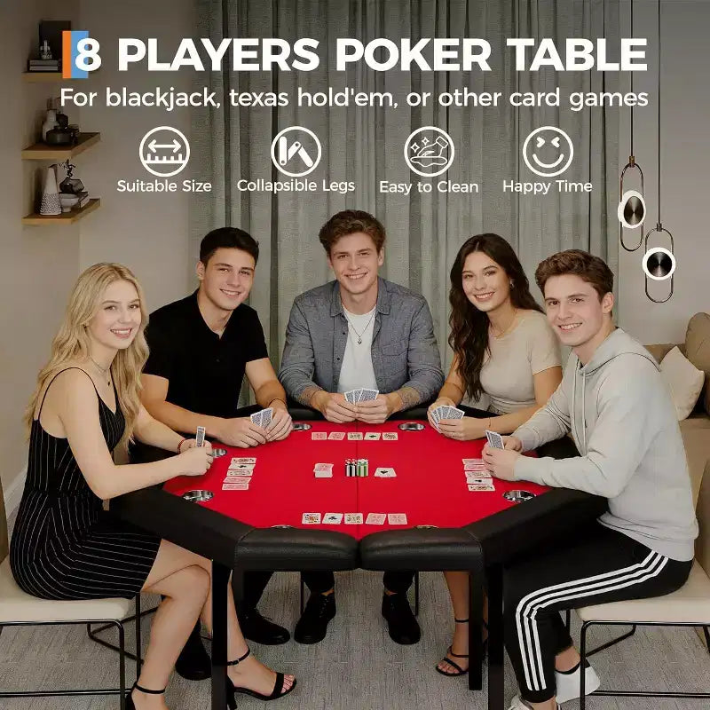 Tavolo da poker ottagonale pieghevole Blu/Verde/Rosso per 8 giocatori