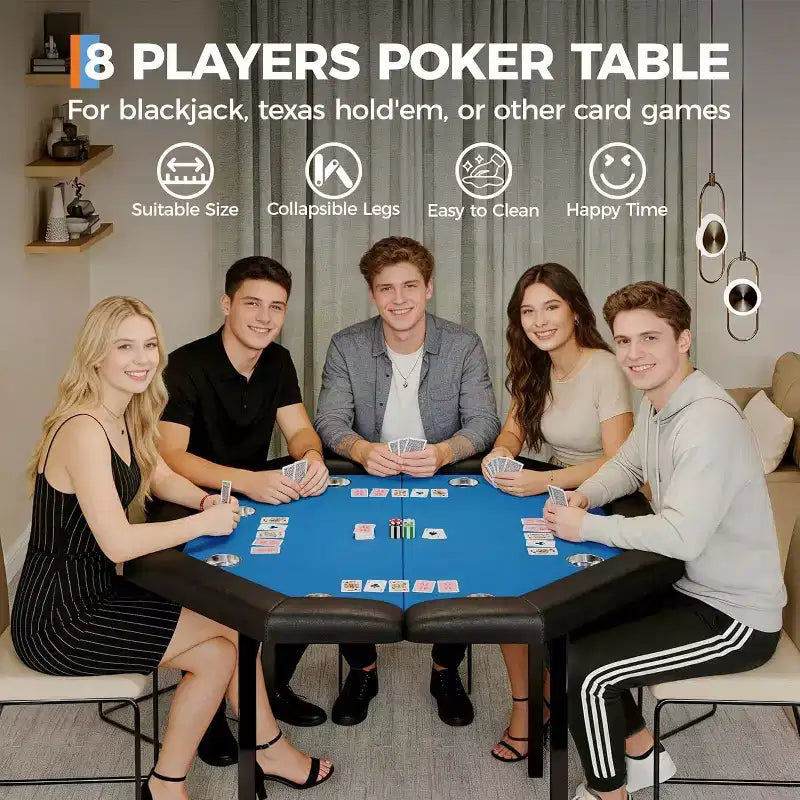 Tavolo da poker ottagonale pieghevole Blu/Verde/Rosso per 8 giocatori