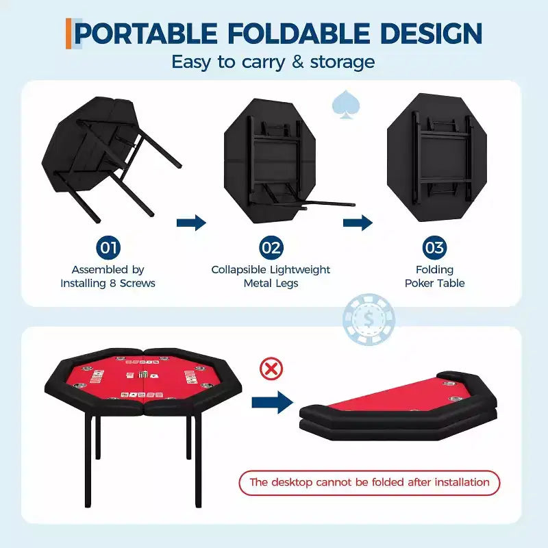 Tavolo da poker ottagonale pieghevole Blu/Verde/Rosso per 8 giocatori