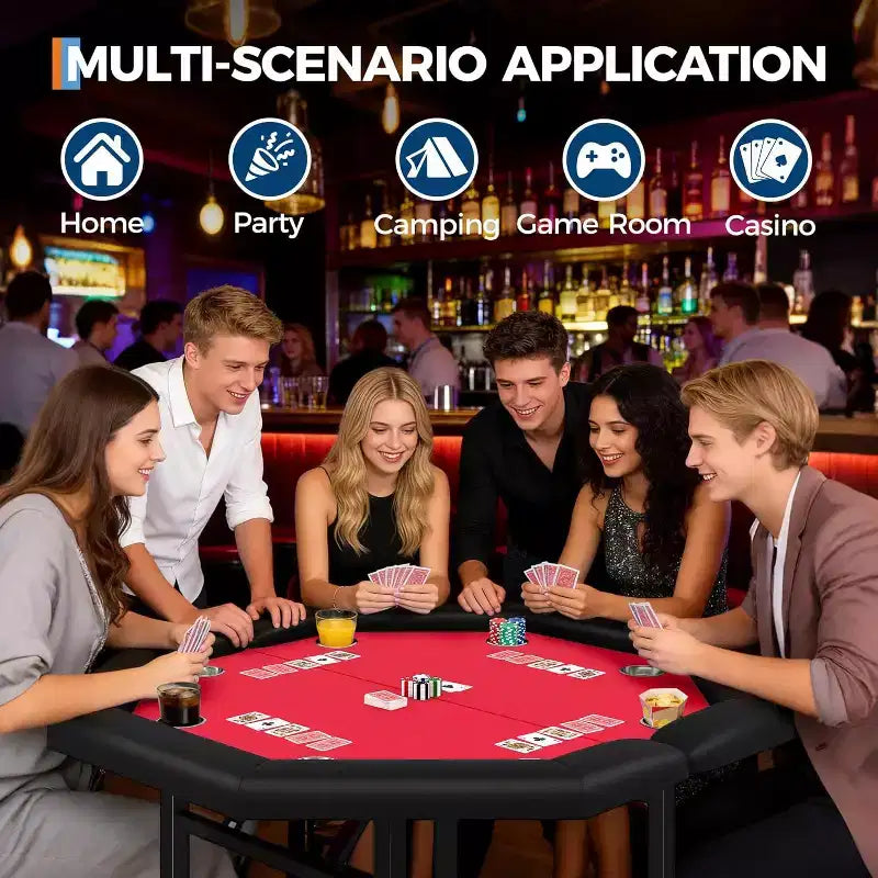 Tavolo da poker ottagonale pieghevole Blu/Verde/Rosso per 8 giocatori
