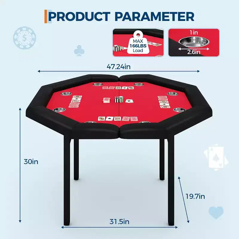 Tavolo da poker ottagonale pieghevole Blu/Verde/Rosso per 8 giocatori