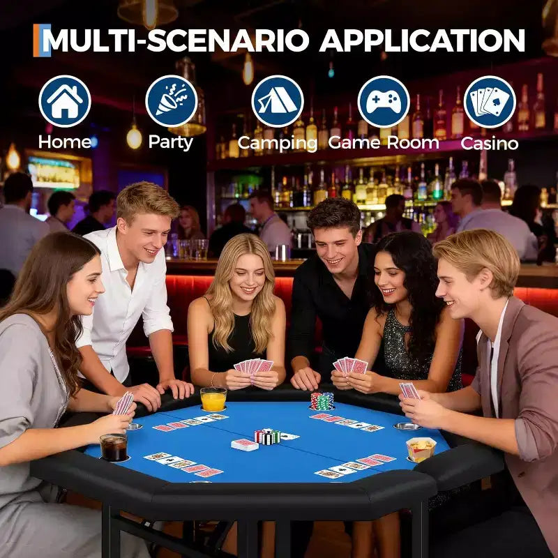 Tavolo da poker ottagonale pieghevole Blu/Verde/Rosso per 8 giocatori