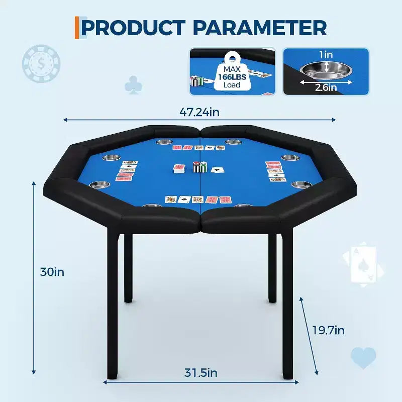 Tavolo da poker ottagonale pieghevole Blu/Verde/Rosso per 8 giocatori
