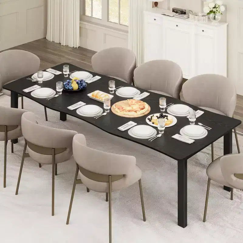 Dining Table for 6-8 People, Rustic Wave Irregular Edge Table with Thick MDF Top & Metal Frame, Waterproof Scratch-Resistant, VersatileMarble