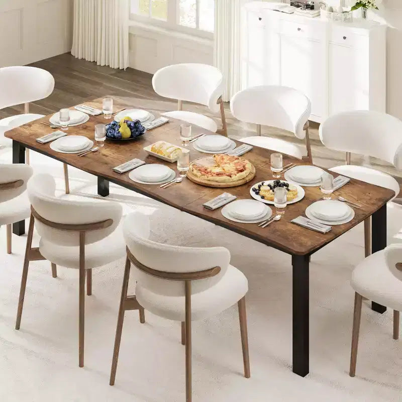 Tavolo da pranzo rettangolare nero/marrone/marmo, bordo ondulato, 6-8 posti
