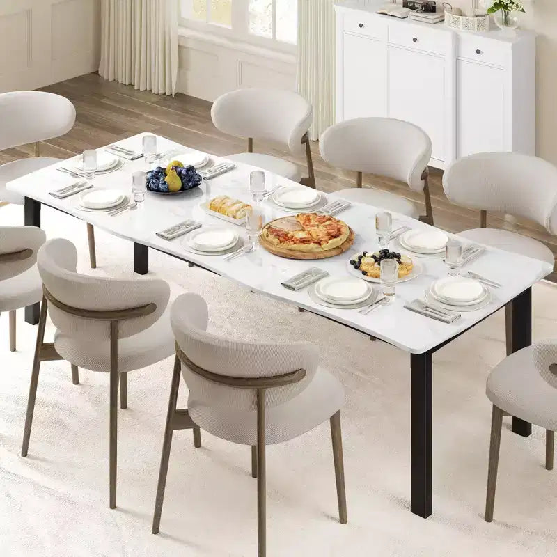 Tavolo da pranzo rettangolare nero/marrone/marmo, bordo ondulato, 6-8 posti
