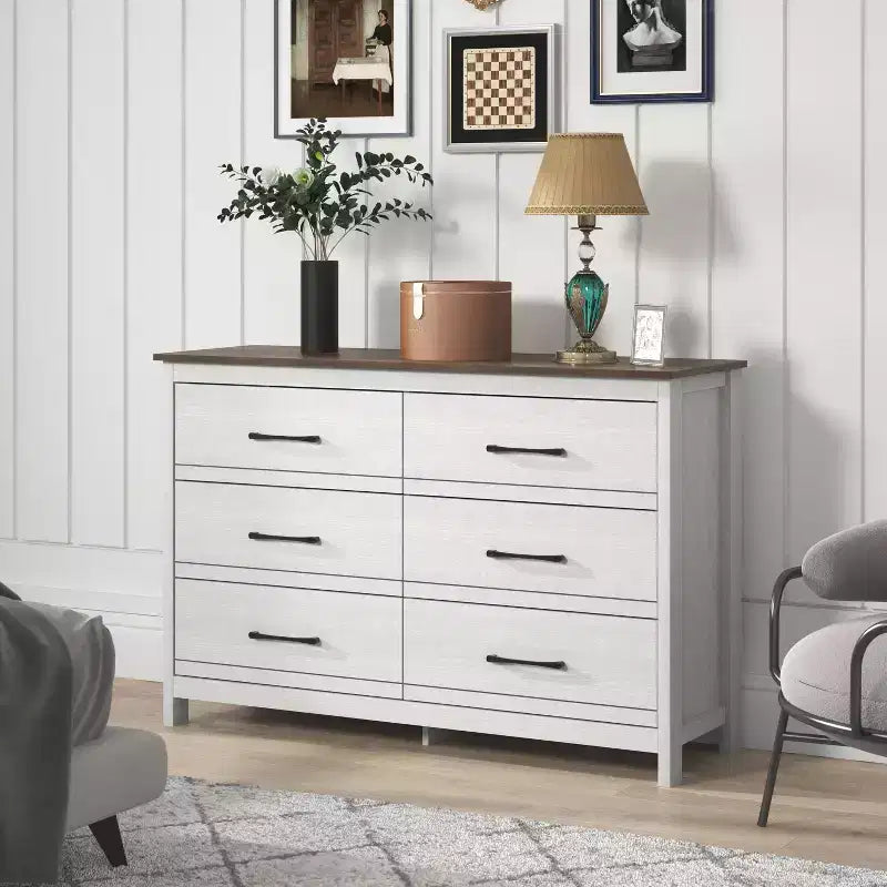 Cassettiera Pearl White Oak a 6 cassetti, 1 persona