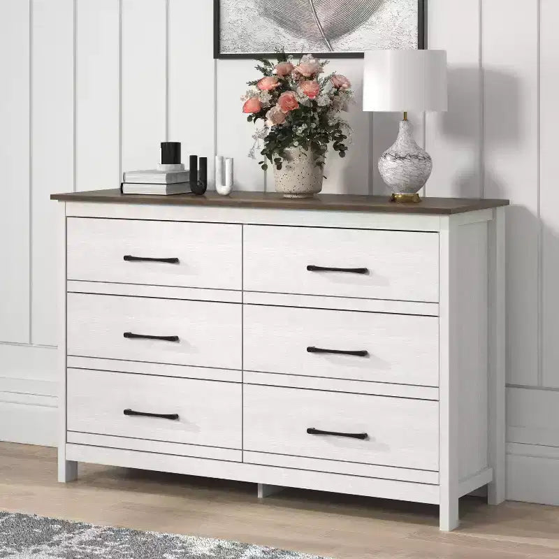 Cassettiera Pearl White Oak a 6 cassetti, 1 persona